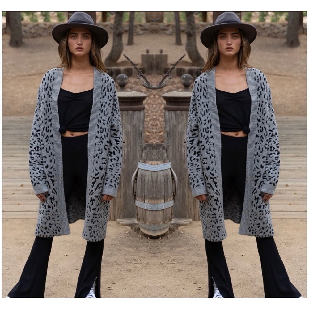 GREY Leopard Cardigan Sweater